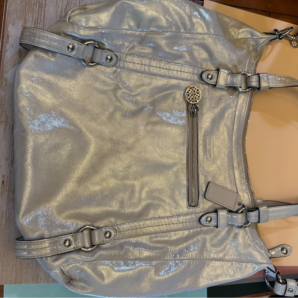 Coach Shimmering Silver Shoulder Bag